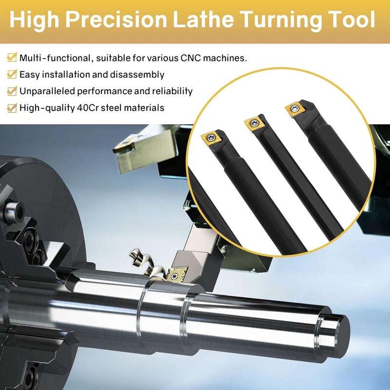 Joogto S06K/S07K/S08K/S10K/S12M-SCLCR06 Indexable Lathe Turning Tool 15Pcs Kit, 5Pcs Metal Lathe Tools Holder Set, with 10Pcs CCM21.51/CCMT060204 Carbide Inserts Turning Inserts Carbide Turning Tool - Image 5